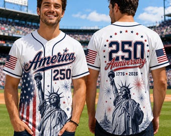 USA 250th Anniversary Baseball Jersey, Patriotic Statue of Liberty Print Shirt, America 1776–2026 Shirt, Pool Shirt