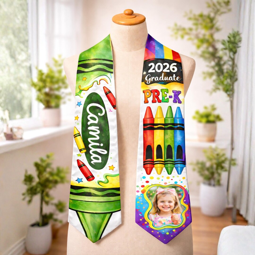 Personalized Kid Crayon Graduation Stole, Kindergarten Sash Class of ...