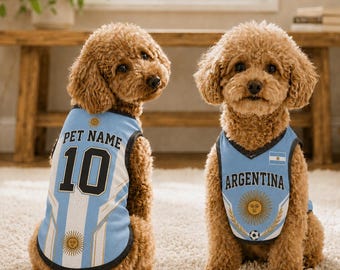 Personalized Argentina Pet Soccer Jersey, Soccer Outfit for Dogs Cats, Argentina Football Shirt Name Number, Cute Puppy Sportswear