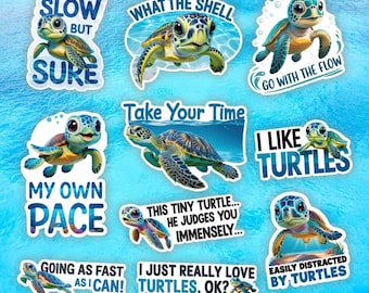 Sea Turtle Stickers Pack: Kawaii Marine Animal Decals - 10pcs