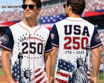 USA 250th Anniversary Baseball Jersey | Patriotic Statue of Liberty Print Shirt | America Fourth of July, Gift for Him