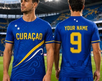 Custom Curacao Soccer Jersey for Kids Youth Adults, V-neck Croptop Jersey, Personalized Curacao Football Crew Neck Shirt with Name Number