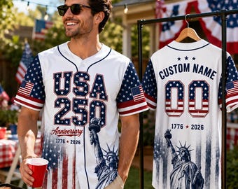 Custom Name USA 250th Anniversary Baseball Jersey, Patriotic Statue of Liberty Print Shirt, America 1776–2026 Shirt, Pool Shirt