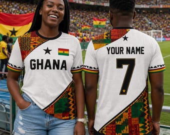 Personalized Ghana Soccer Jersey for Kids Youth Adults, V-neck Croptop Jersey, Ghana Football Crew Neck Shirt with Name Number