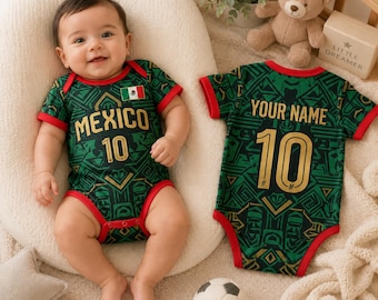 Custom Mexico 2026 World Soccer Baby Suit, Personalized Name Number Kid Jersey, Soccer Uniform Kit Youth Kids, Gift For Newborn