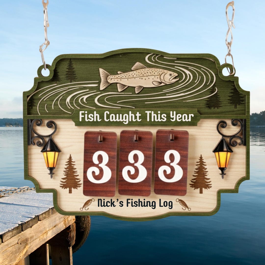 Personalized Fish Caught This Year Sign, Wooden Fishing Tracker Sign ...