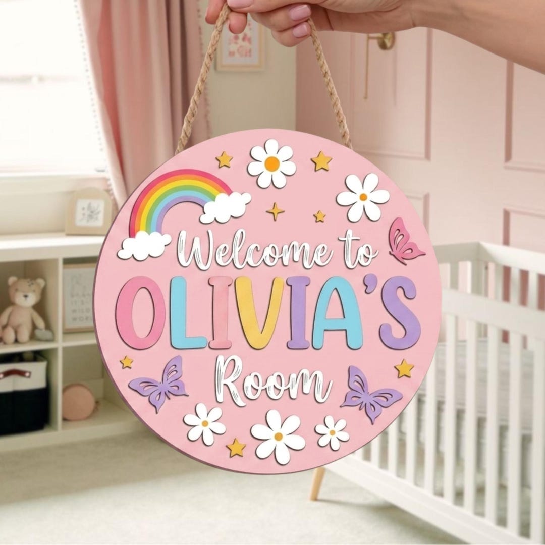 Personalized Girl Room Door Sign, Custom Name Nursery Kid Room Decor ...