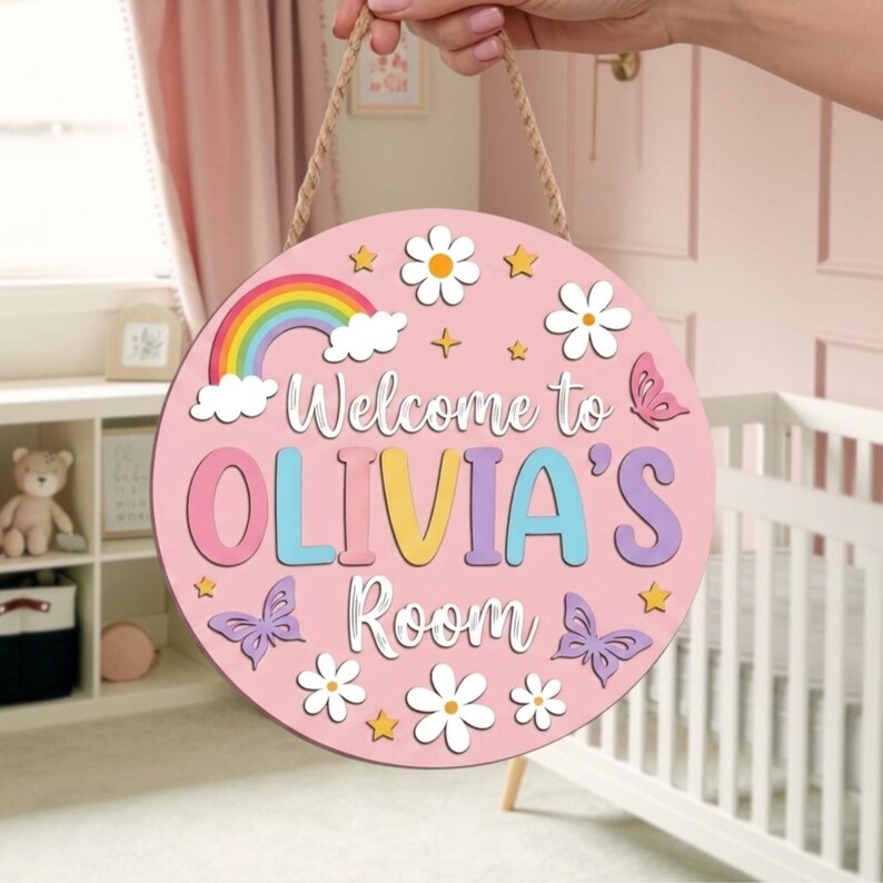 Personalized Girl Room Door Sign, Custom Name Nursery Kid Room Decor ...