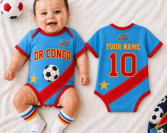 Personalized DR Congo Baby Onesie, Custom Name Soccer Bodysuit, Congo Flag Outfit, Sports Baby Shower Gift
