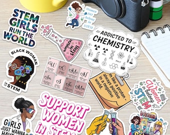 12pcs Women In Stem Chemistry Vinyl Sticker, Stickers For Kindle, Laptop, Tumbler