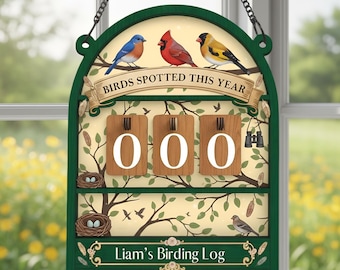 Panneau personnalisé de suivi des oiseaux, bûche d'observation des oiseaux personnalisée, cadeau pour amoureux de la nature, déco nombre d'oiseaux dans la cour