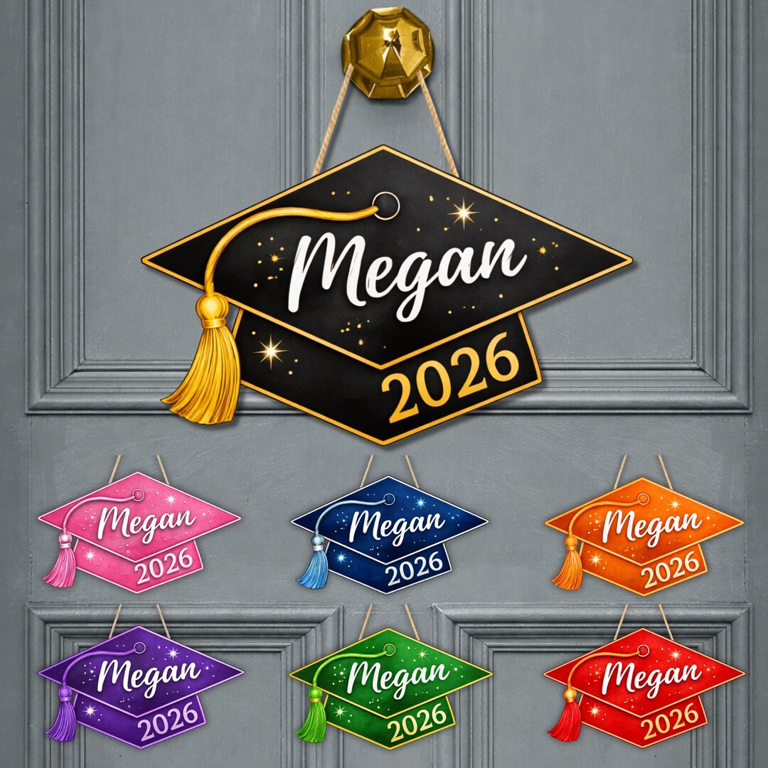 Custom Graduation Cap Wood Sign, Personalized Grad Door Hanger, Senior ...