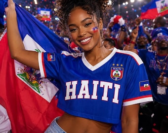 Custom Haiti Soccer Crop Top Jersey, Personalized Haiti Soccer Jersey Crop Tee with name number, Football Fan Tee