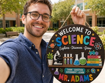 Personalized Science Teacher Door Sign, Personalized 3D Wooden Classroom Door Hanger, Chemistry Biology Room Sign, Back To School Merch