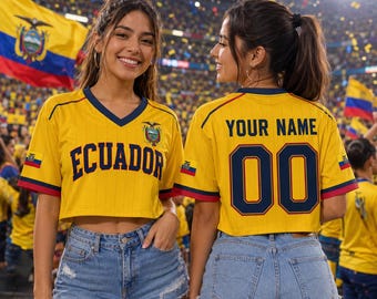 Custom Ecuador Soccer Crop Top Jersey, Personalized Ecuador Fan Football Crop Tee for Women