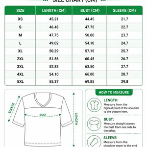 The image is a size chart for a football jersey, providing measurements for different jersey sizes.
