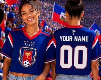 Custom Haiti Soccer Crop Top Jersey, Personalized Haiti Soccer Jersey Crop Tee with name number, Football Fan Shirt