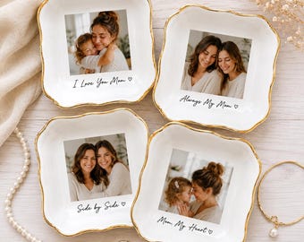 Personalized Ceramic Photo Jewelry Dish for Mom, Custom Photo Gifts for Mothers Day Gift, Mom Ring Dish, Jewelry Storage