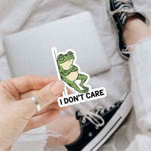 Funny "I Don't Care" Frog Sticker - Sassy Green Frog Decal for Laptop, Journal, Water Bottle