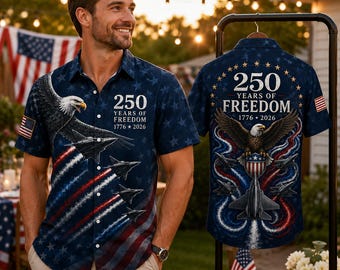 America 250th Anniversary Hawaiian Shirt for Men, Patriotic Statue of Liberty Print Shirt, America 1776–2026 Shirt, Pool Shirt