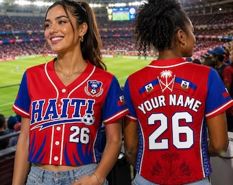 Personalized Haiti Crop Top Jersey, Haiti Football Women Shirt, Game Day Crop Top