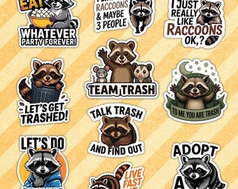 Funny Raccoon Vinyl Stickers - 10 Pcs - Waterproof Decor