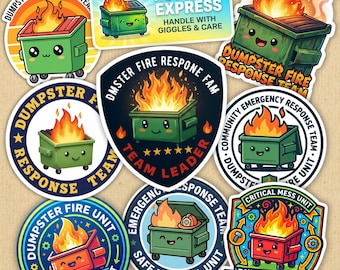 9Pcs Dumpster Fire Response Team Sticker, Team Leader Fire Meme Funny Saying Stickers, Waterproof Vinyl Water Bottle, Laptop