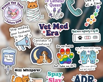 15pcs Funny Vet Med Stickers, Veterinary Tech Humor, Animal Lover Gift