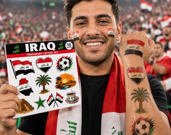 10PCS Iraq Temporary Tattoo, Iraqi Flag Face Tattoos, Football Fan Tattoos, Sports Party Supplies, Game Day Accessories