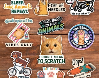 Vet Tech Stickers - Funny Waterproof Veterinary Nurse Decals - 10 Piece Set