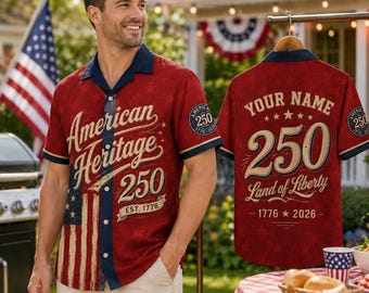 USA 250th Anniversary Hawaiian Shirt for Men, Patriotic Statue of Liberty Print Shirt, America 1776–2026 Shirt
