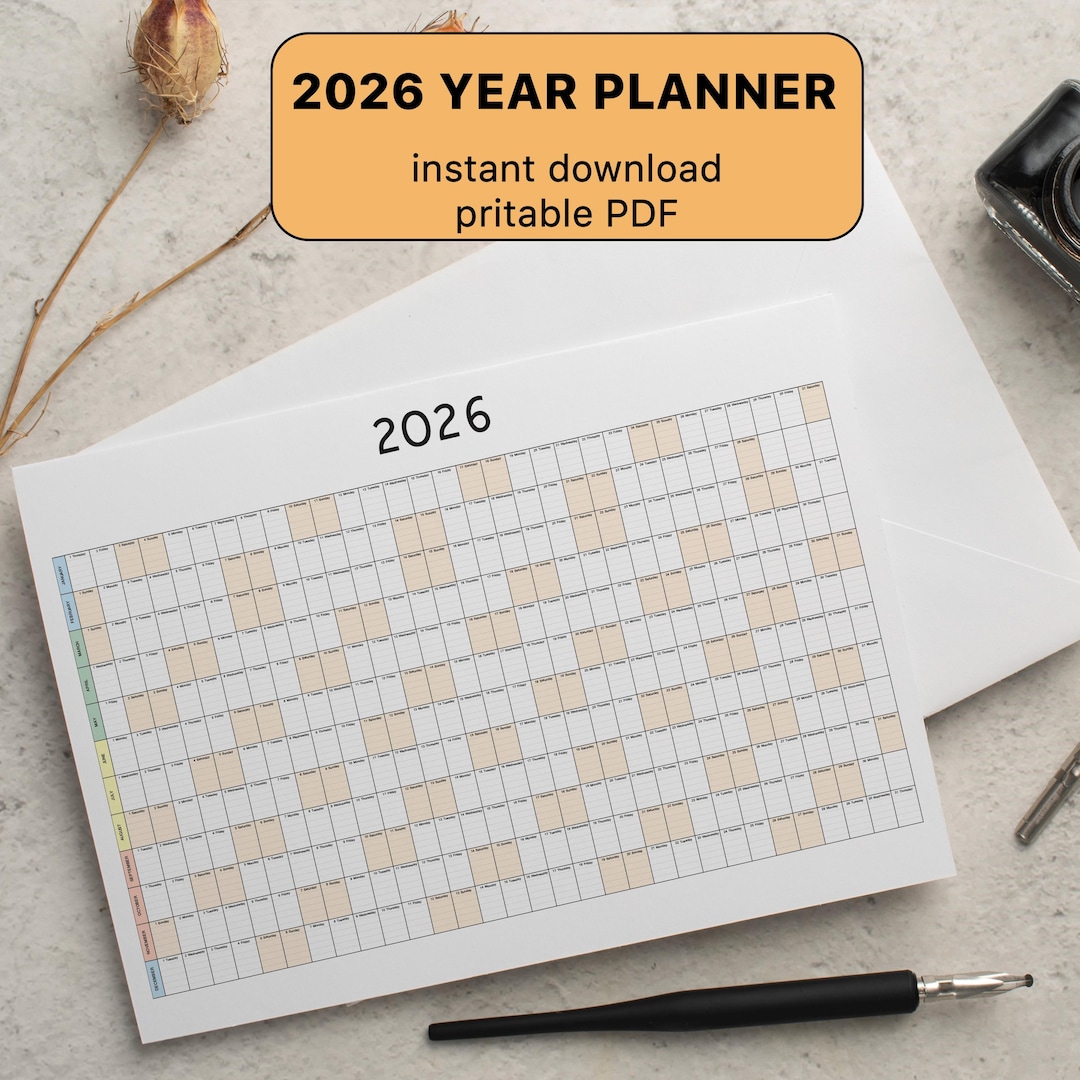 2026 Jahresplaner druckbar, Jahresplaner, Digitaler Kalender, 2026