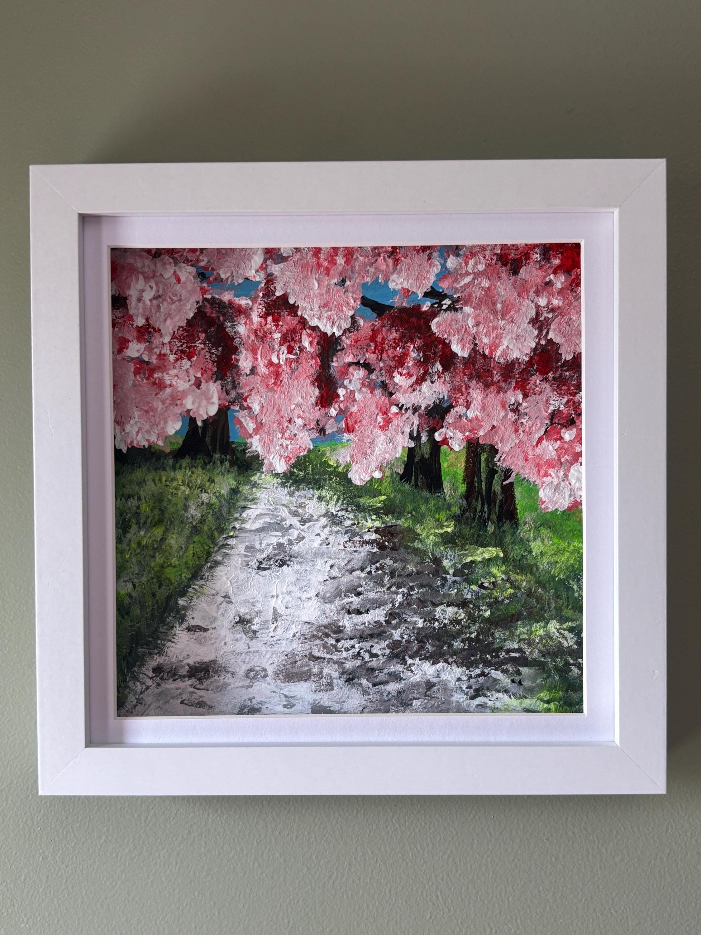 オリジナルアート「春の花」アクリル画。奥行きのあるシャドーボックス