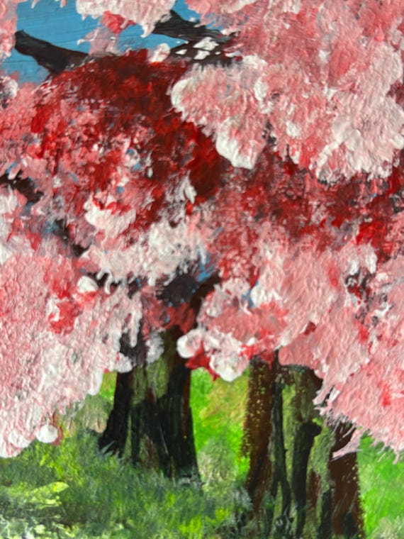 オリジナルアート「春の花」アクリル画。奥行きのあるシャドーボックス