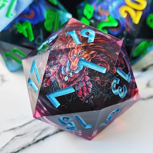 Firefox D20 Dice DND Handmade Resin 50mm D20 Dice for TRPG Dungeon and Dragons Tabletop Game Liquid Core 20 Sided Dice with LED and Box |E19