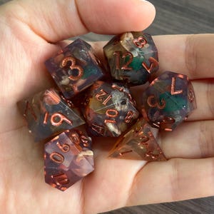 Riverbed Oracle D&D Dice Set | Real Pebbles in Crystal Resin | Copper Veins | Earthweight RPG Dice | Hand-Cut Stonecast | 9