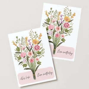Cartão de Dia das Mães com buquê de flores – Cartão pintado à mão "Feliz Dia das Mães"