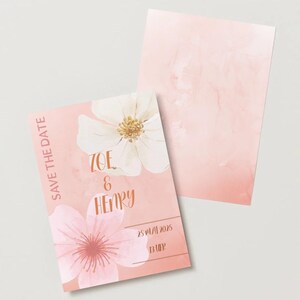 Carte de mariage « Save the Date » - Modèle Canva à éditer | Motif floral en rose | Invitation numérique à télécharger immédiatement