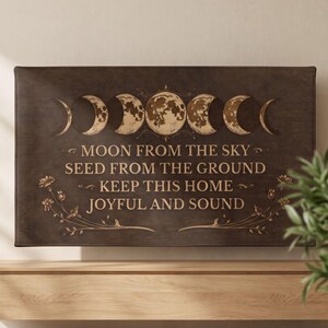 Coque de télévision Phase de la Lune – Cadre photo style maison de sorcière en bois – Décoration céleste et occulte