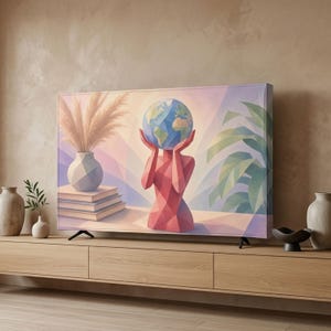 Sculptural Sphere Earth Lamp Art TV Cover Decor - Modern Bedside Lighting Tv Case - Minimalist Orb Print