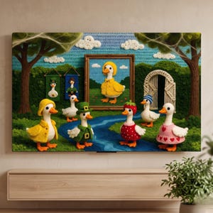 Dress Up Goose TV Dust Cover -- Crochet Tapestry Frame TV Art -- Holiday Porch Decor