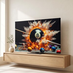 8-bollsbiljard Fire TV Dammskydd -- Biljard Break Shot Frame TV Konst -- Biljardbollar TV Dekor