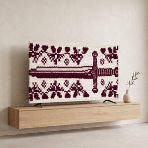Fantasy Sword TV Dust Cover -- Filet Crochet Frame TV Art -- Chart Pattern Wall Decor