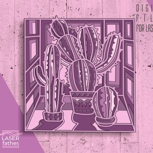 Fichiers SVG multicouches découpés au laser Cactus en pot, conception de plantes, art succulent, artisanat Xtool, ai cdr svg eps dwg formats pour tous les besoins d'artisanat