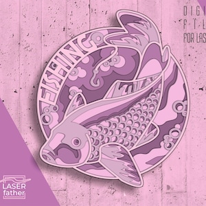 Koi Fish SVG Multilayered Laser Cut Files, Animals Art, Cricut Craft, Xtool Design, ai cdr svg eps dwg Formats For Any Craft Needs