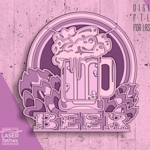 Arquivos SVG multicamadas recortados a laser para canecas de cerveja, artesanato Glowforge, recortes de papel, arte com lúpulo de cerveja, formatos AI CDR SVG EPS DWG para qualquer necessidade de artesanato
