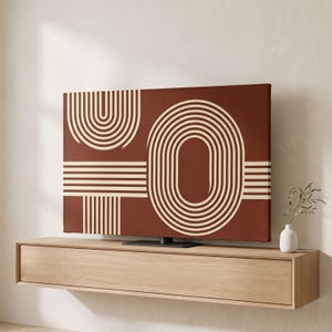 Minimal Line TV Cover | Abstract Modern Fabric Screen Case | Elastic Dustproof Curved Flat TV Sleeve, Anti Slip Monitor Living Room Decor