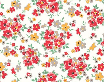 Lori Holt Cook Book Fabric by Riley Blake - White and Red Floral Fabric by the 1/2 Yard or Fat Quarter