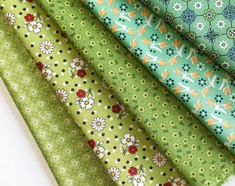 Lori Holt Mercantile Fabric Fat Quarter Bundle - 5pc Green Color Bundle