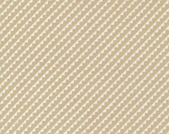 Stitched Fabric by Fig Tree Quilts and Moda -  Light Tan and White Pinked Diagonal Stripe Fabric by the 1/2 Yard or Fat Quarter